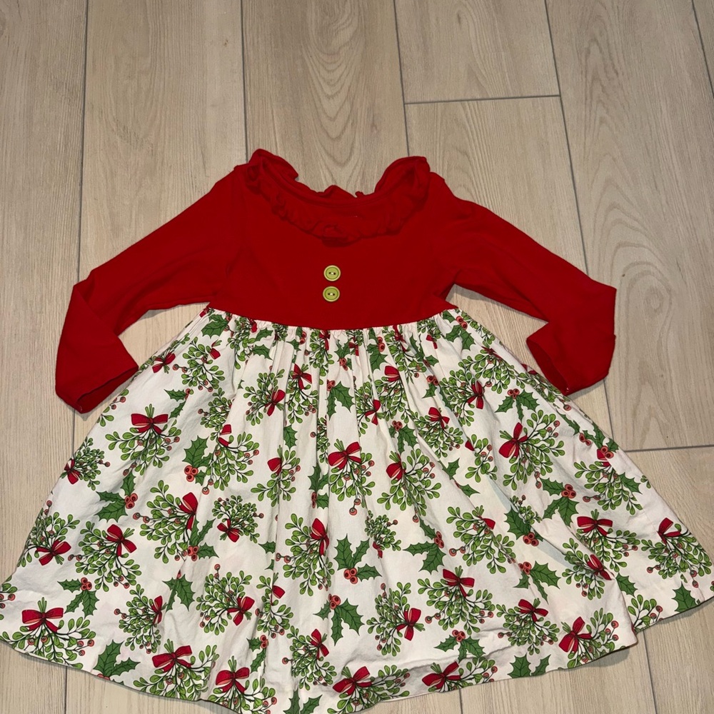 Eleanor Rose Girls Size 4/5 Christmas Dress Red Long Sleeve Holly Print